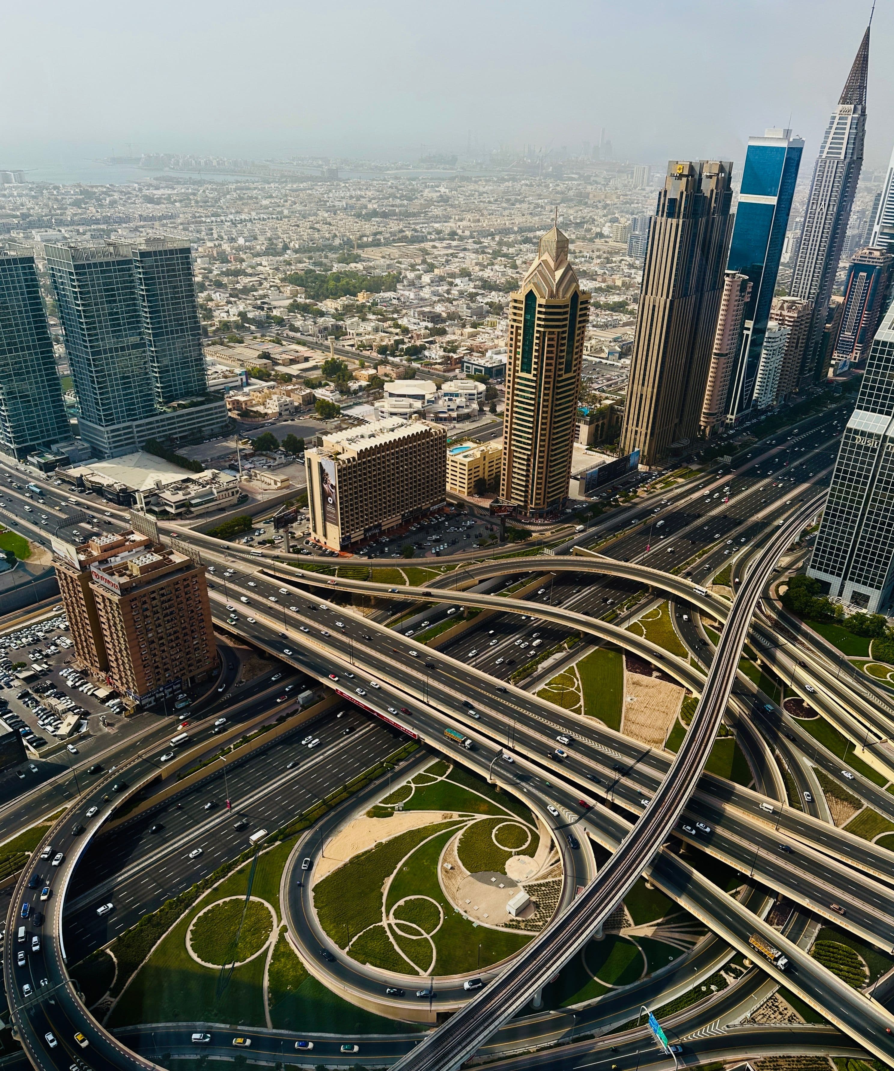 Aerial view of Dubai's Sheikh Zayed Road interchange